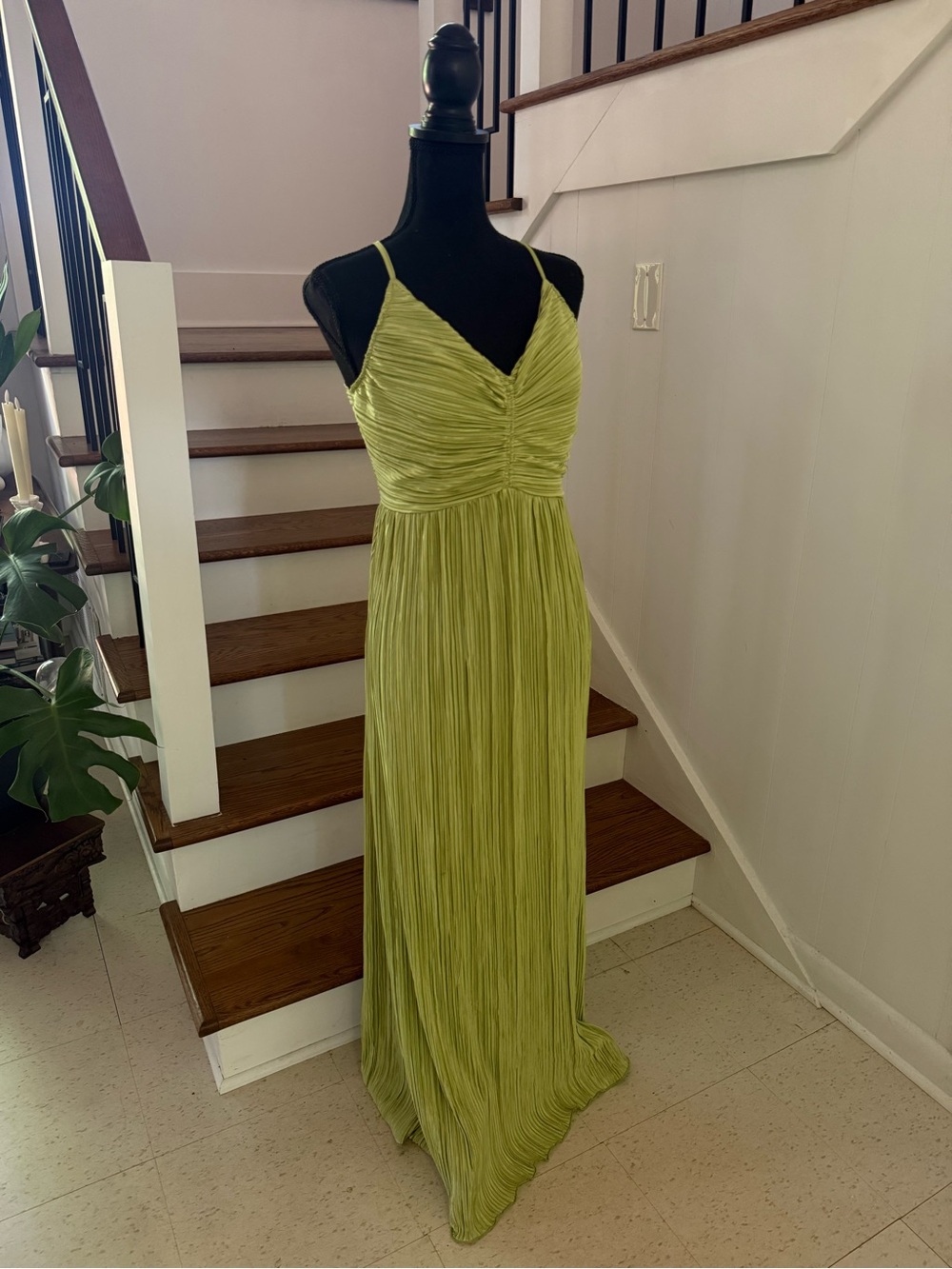 Elegant Lime Green Pleated Maxi Dress